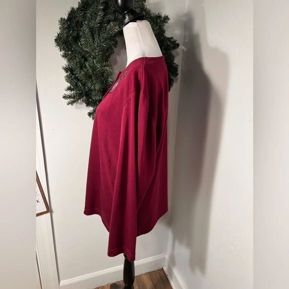 BonWorth, L,Long sleeve button front crew neck cranberry cardigan w/ embroidery - Picture 3 of 7